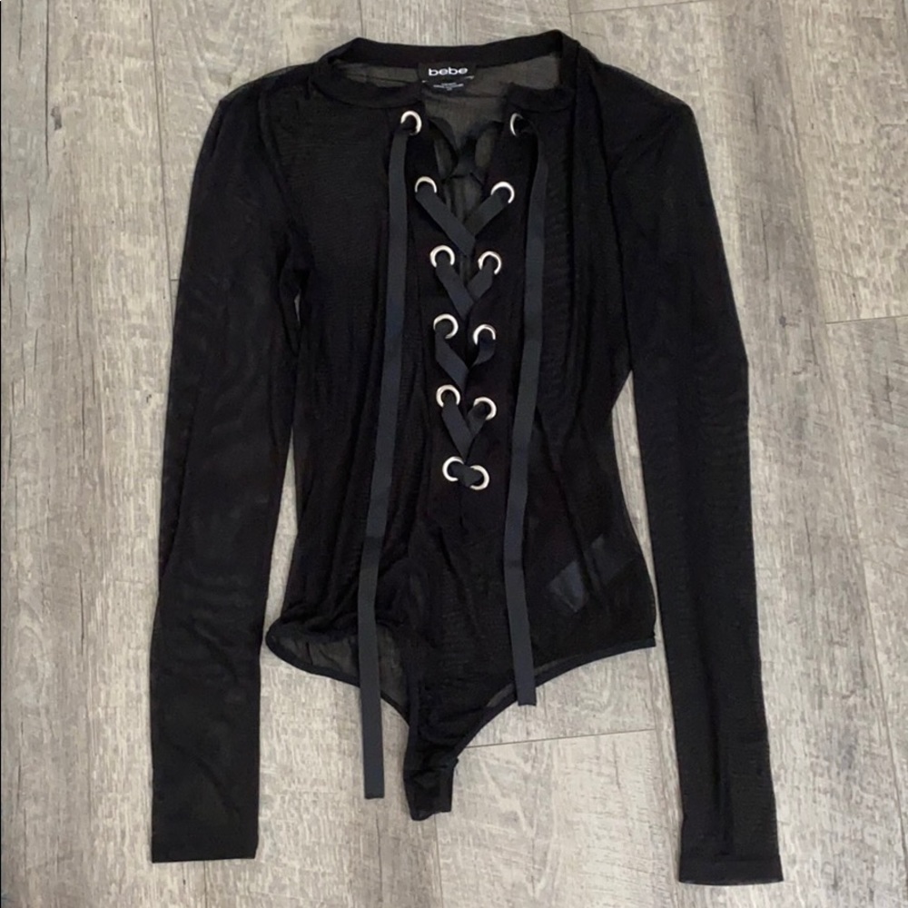 Sheer lace up bodysuit
